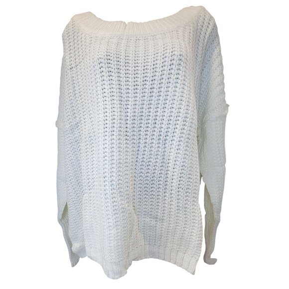 Womens Sweater Wide Neck Ultra White Knit Drop Shoulder Large New In Bag - Picture 2 of 8